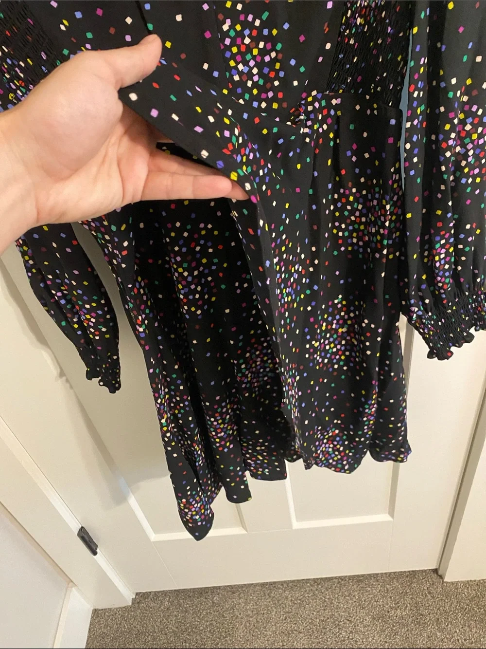 kate spade Black Multicolor Dot Long-Sleeve Peplum Dress